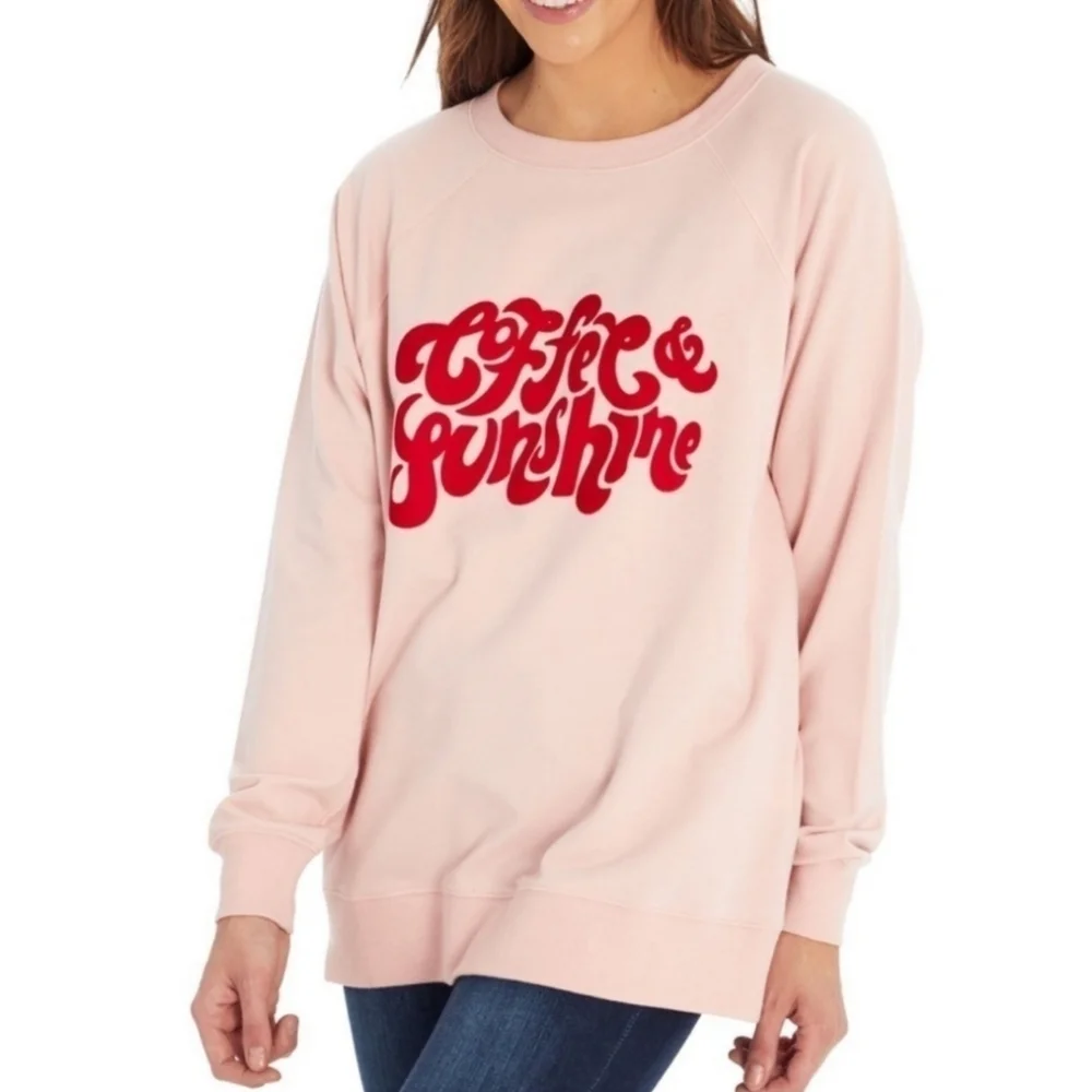 Wildfox Coffee & Sunshine Pink Relaxed Fit Sweatshirt - Picture 1 of 12